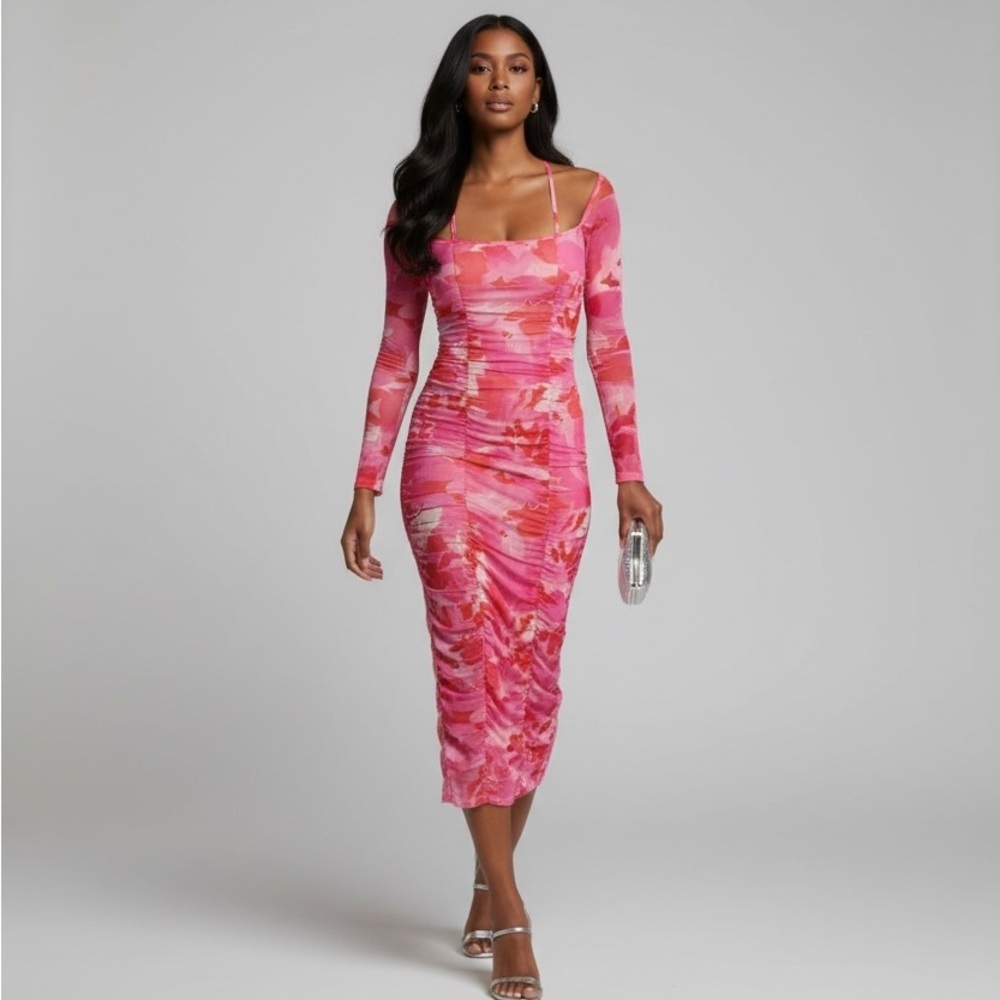 🩷ASOS As You Pink Rushed Midi Dress Off the Shoulder Size 6 - Picture 10 of 10